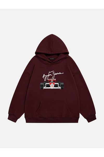 Mad&Calf Unisex Aytron Senna Printed Hooded Fleece Oversize Sweatshirt