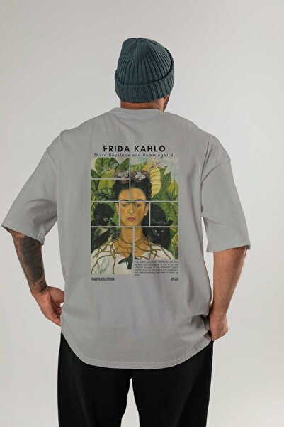 Ankhises تي شيرت فريدا كاهلو مطبوع من الخلف كبير الحجم للرجال والنساء برقبة د...