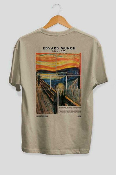 Ankhises Edvard Munch Scream Back Printed Oversize T-Shirt Men Women Crewneck Cotton Tshirt