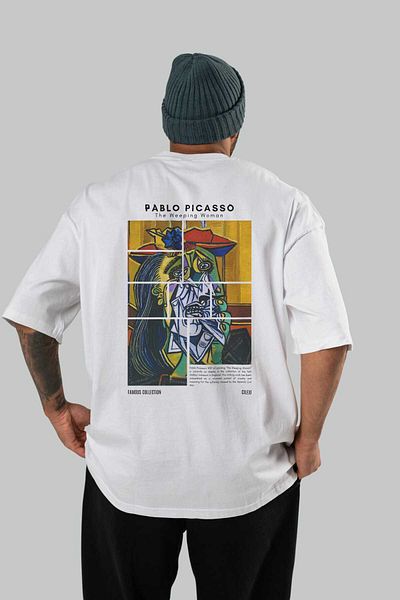 Ankhises Pablo Picasso Back Printed Oversize T-Shirt Men Women Crewneck Cotton Tshirt