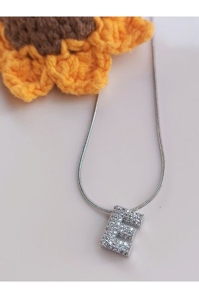Blotch Curved Stainless Steel Stylish and Stylish Zircon Stone E Letter Necklace 1.2 cm