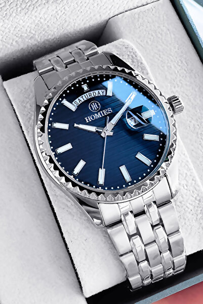 Homies Fosforlu Rolex Modeli Erkek Saat Seti Petrol Mavisi Çelik Kordon - Hed...