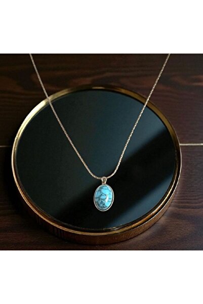 AKSESUARIM قلادة نسائية من الفولاذ الحجري الفيروزي