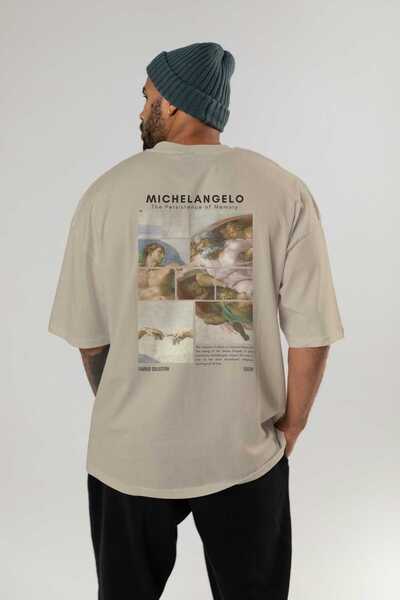 Ankhises Michelangelo Back Printed Oversize T-Shirt Men Women Crew Neck Cotton Tshirt
