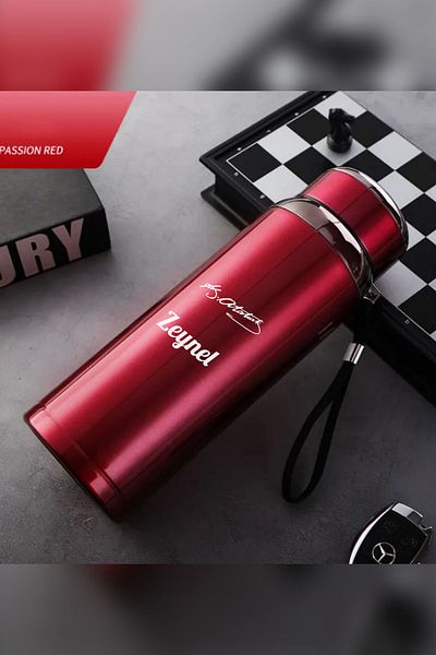 İŞTE BU 1 Liter Stainless Steel Ataturk Signature Printed Thermos |   12 Hours Hot and Cold Keeping |   Durable Structure