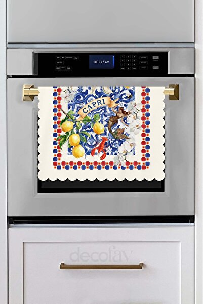 decofav عصير كابري بالليمون – غطاء فرن مقطوع بالليزر باللون الأزرق والأبيض لل...