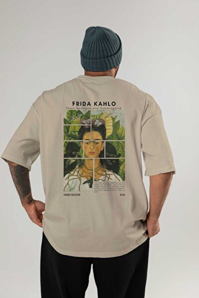 Ankhises تي شيرت فريدا كاهلو مطبوع من الخلف كبير الحجم للرجال والنساء برقبة د...