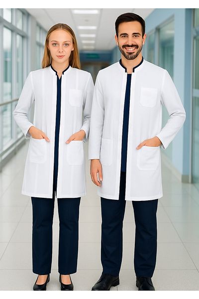 PIQUE ΣΑΛΙΑΡΙΑ Snowform Μακρυμάνικο Λευκό Unisex Παλτό Σαλιάρα Oversize Doctor Nurse Teacher Σαλιάρα Judge Collar