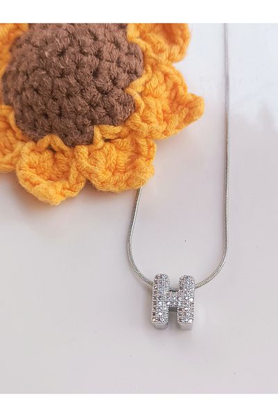 Blotch Curved Stainless Steel Stylish and Stylish Zircon Stone H Letter Necklace 1.2 cm