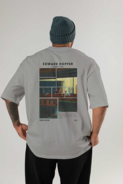 Ankhises Edward Hopper Night Owls Tricou oversize cu imprimeu pe spate Bărbaț...