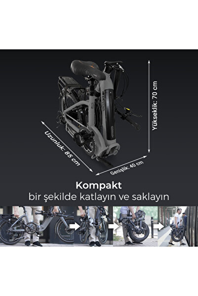 AsVIVA B13M Ortadan Motorlu Katlanabilir Elektrikli Bisiklet – 36V Samsung Batarya, Gri, 20” Jant