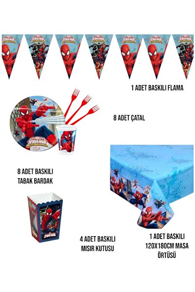 Evabrite Spiderman Birthday Party Set - Boys' Special Birthday Decoration Supplies for 8 People