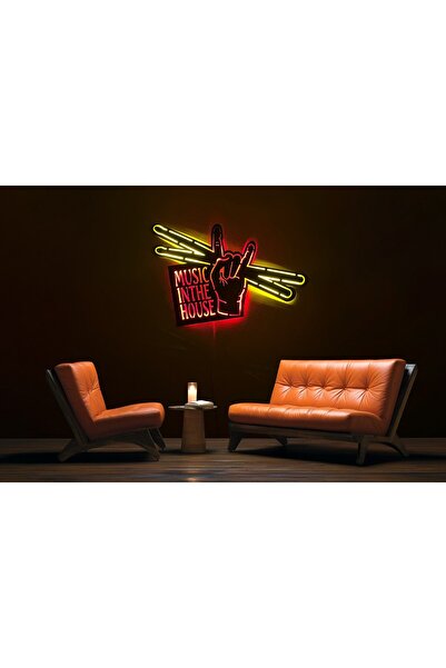 Adrift MUSIC Yazılı Led Işıklı Tablo, Duvar Dekor Ahşap, Neon Işık, Duvar Süsü