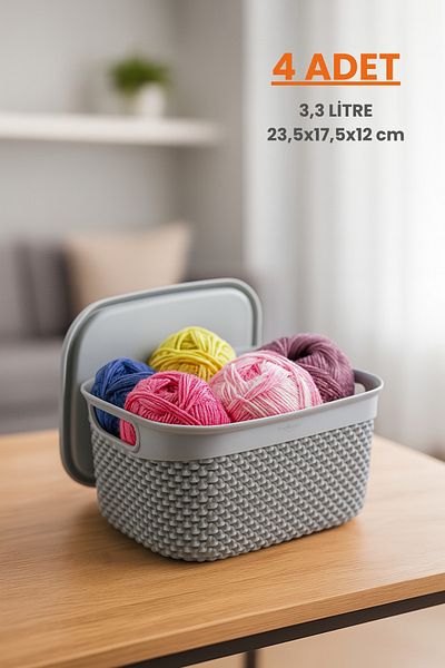 Melkan Home Coș de depozitare acoperit cu model picătură Gri gheață 3,3 litri |   Coș organizator 23,5 x 17,5 x 12 cm - 4 buc