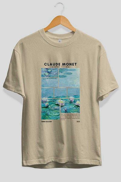Ankhises Claude Monet Front Printed Oversize T-Shirt Men Women Crewneck Cotton Tshirt