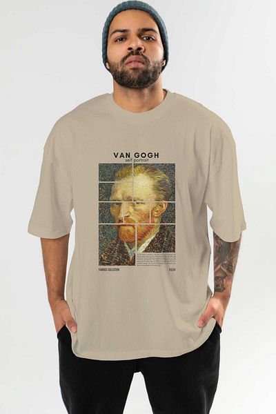 Ankhises Van Gogh Self Portrait Front Printed Oversize T-Shirt Men Women Crewneck Cotton Tshirt