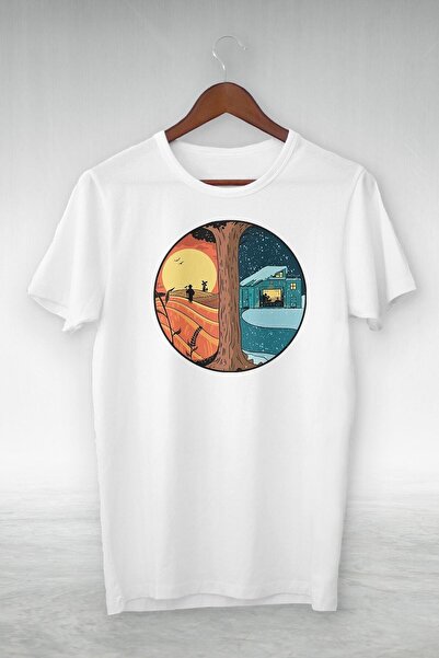 donamod Tricou imprimat alb - Ferma unde este prezentată noaptea și ziua - Vi...