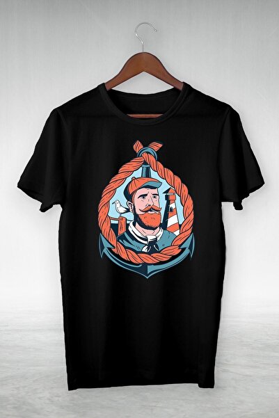 donamod تيشيرت للجنسين باللون الأسود الخفيف والبحري في مرساة Gsc-334