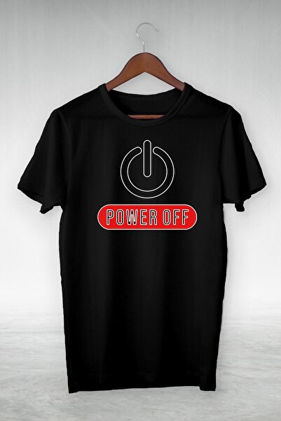 donamod Black- Power Off Printed Illustration T-Shirt - Vip Design T-Shirt Gs...
