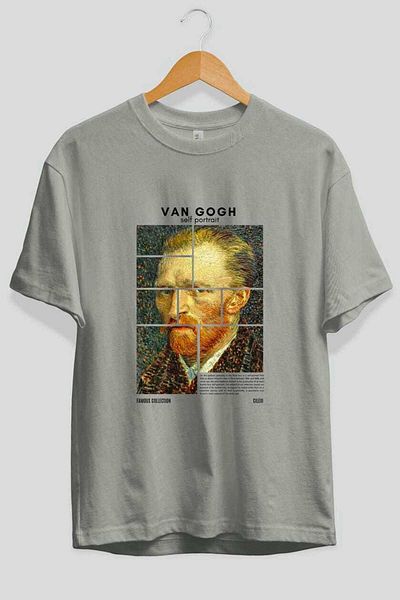 Ankhises Van Gogh Self Portrait Front Printed Oversize T-Shirt Men Women Crewneck Cotton Tshirt