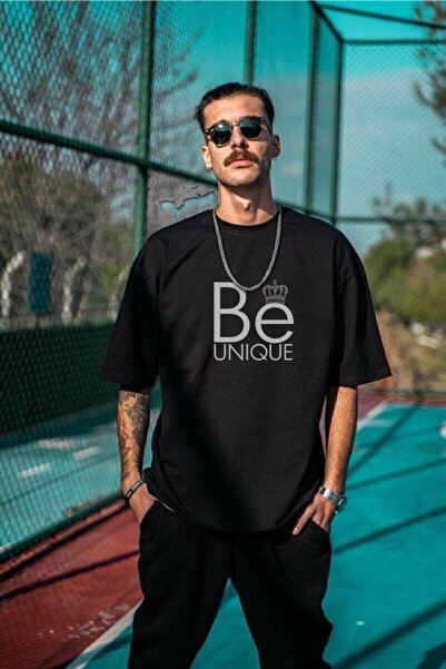 donamod Ανδρικό μαύρο Be Unique εμπριμέ μπλουζάκι με κοντό μανίκι με λαιμόκοψη