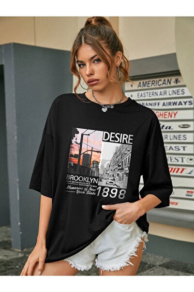 donamod Μπλουζάκι Unisex Μαύρο Desire με στάμπα Oversize από χτενισμένο βαμβάκι