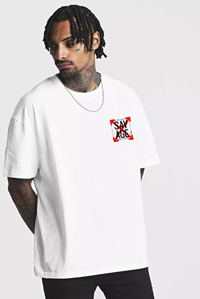 donamod Tricou alb oversize cu imprimeu sălbatic pentru bărbați