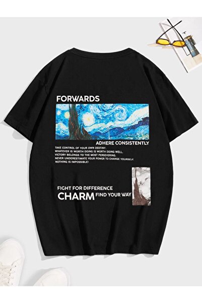 donamod Μπλουζάκι Unisex Μαύρο με στάμπα Oversize από χτενισμένο βαμβάκι