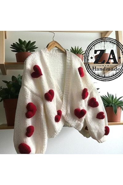 ZAHandmade Hand Knitted Heart Cardigan ♥️
