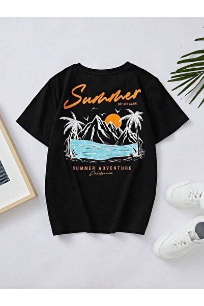donamod Blacksokak Kids Boy's Black Summer Printed T-Shirt