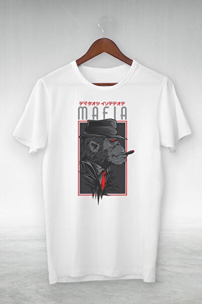 donamod Tricou unisex alb cu ilustrație de gorilă din Mafia japoneză cu desig...