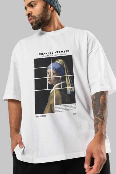 Ankhises Johannes Vermeer μπροστινό εμπριμέ μπλουζάκι Oversize Ανδρικό Γυναικείο Βαμβακερό μπλουζάκι με λαιμόκοψη