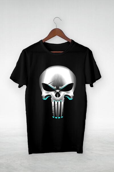 donamod Vtshirt Siyah -unisex -punisher2-ıllustrasyon Çizim- Y-064
