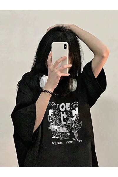 donamod Tricou oversize cu desene animate și design grafic Seria Cartoon/Lett...