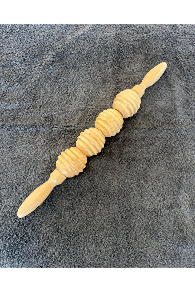 Fizyo Ahşap Selülit Masaj Rulosu 5 Tekerlekli Lenf Drenajı Etkili Kas Gevşetici Vücut Masaj Çubuğu