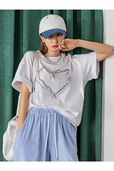 donamod Tricou damă în dungi Figure Heart White Have A Printed