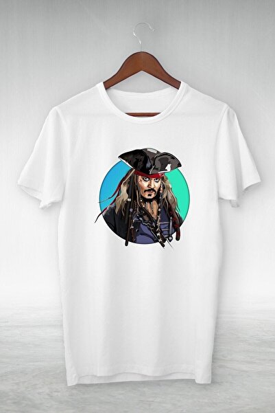 donamod Tricou Alb -unisex -jack Sparrow-ilustrație Desen- Y-041