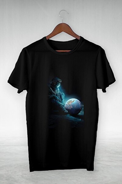 donamod Tricou negru -astronaut care observă lumea- Y-005