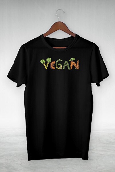 donamod Unisex Negru - Ilustrație Desen cu Brânză de Spanac și Morcov Vegan - Vip Design