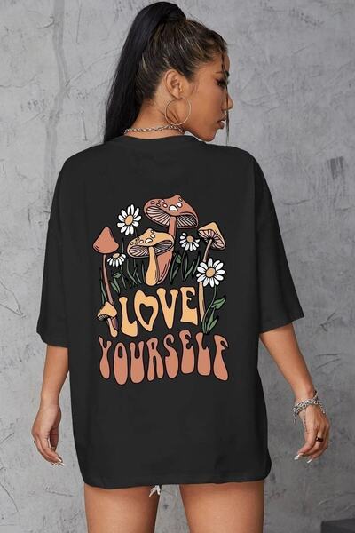 donamod Tricou oversize cu imprimeu Love Yourself pentru femei