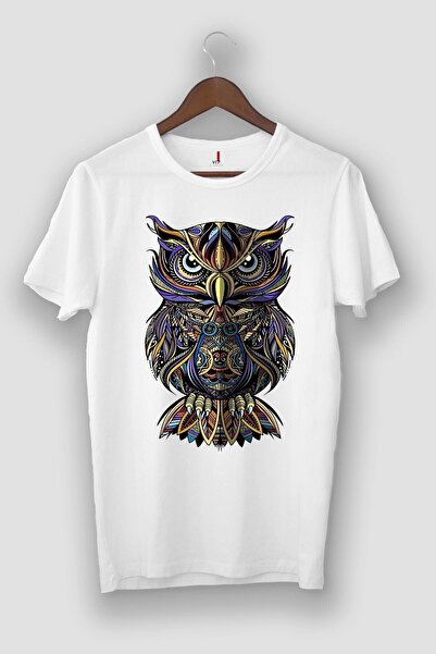 donamod Tricou unisex cu imprimeu cu bufniță de culoare albă I-23