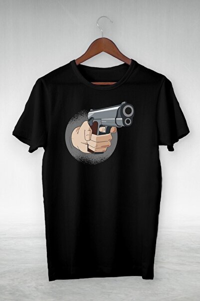 donamod Desen animat cu armă de mână neagră - Tricou cu design VIP Gsc-291