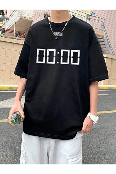 donamod Tricou pentru bărbați, negru, cu imprimeu cu numere, cu gâtul rotund