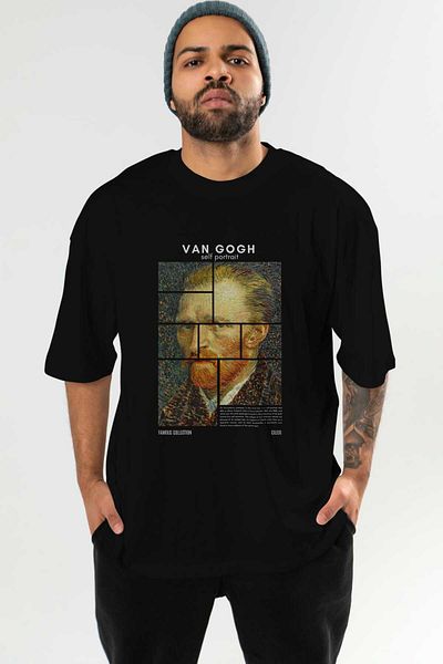 Ankhises Van Gogh Self Portrait Front Printed Oversize T-Shirt Men Women Crewneck Cotton Tshirt