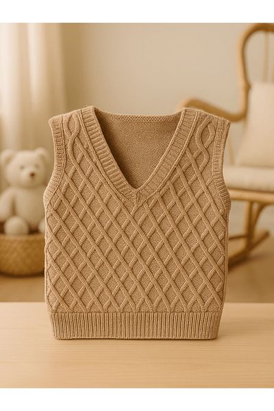 Babily Baby Boy Knitwear Sweater V Neck Argyle Pattern Knitted