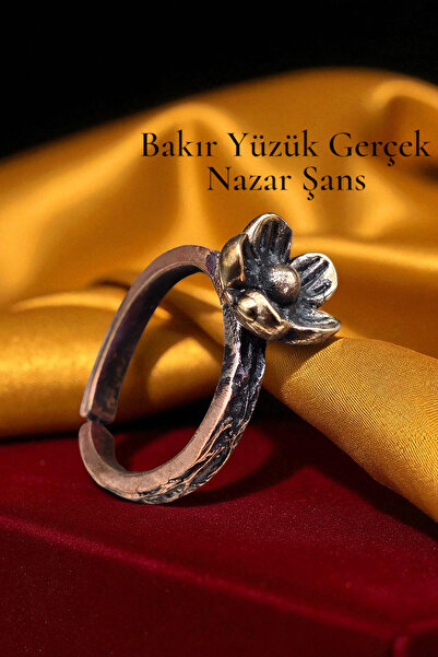 NBS Beautiful Naturel Stones خاتم نحاسي بتصميم زهرة حقيقية قابل للتعديل مصنوع...