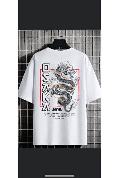 donamod تيشيرت أوساكا أبيض كبير الحجم برقبة دائرية للرجال