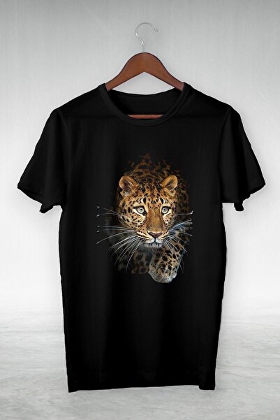 donamod Vtshirt Черно -3D Леопард- Илюстрация Рисунка- Y-016