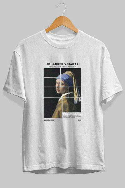 Ankhises Johannes Vermeer Front Printed Oversize T-Shirt Men Women Crewneck Cotton Tshirt