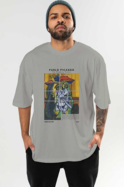 Ankhises تي شيرت بابلو بيكاسو مطبوع من الأمام كبير الحجم للرجال والنساء برقبة دائرية من القطن